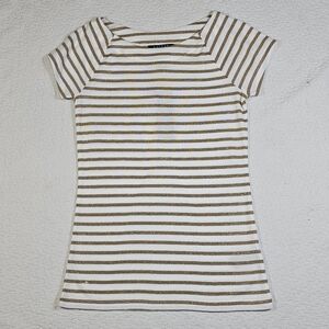 NWT Lauren Ralph Lauren White and Gold Netallic Striped Short Sleeve T-Shirt